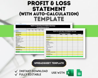Profit & Loss Statement Template: Auto-Calculating Income Statement (Google Sheets and Excel)