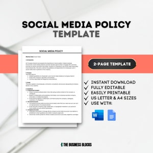 Social Media Policy Template Human Resources Employee Onboarding HR Policies Employee Agreements HR Contracts Social Media Rules
