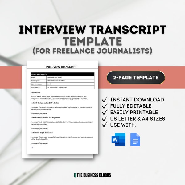 Interview Transcript Template Freelance Journalist Interview Template Journalist Transcript Format Interview Transcription Guidelines