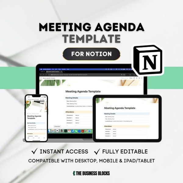 Plantilla de agenda de reuniones de NOTION Plantilla de planificador de reuniones personalizable para el formato de agenda de reuniones de Notion Cómo crear una agenda de reuniones