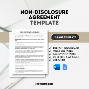 Non Disclosure Agreement Template Small Business Contractor NDA Template Confidentiality Agreement Printable Template Mutual Agreement