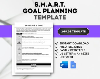 S.M.A.R.T. Målplaneringsmall: Redigerbar handlingsplan (US Letter och A4) (digital nedladdning)