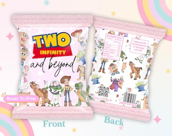 Bolsas de papas fritas rosas de Toy Story, bolsas de papas fritas digitales de Two Story, descarga digital, fiesta de cumpleaños de Toy Story para niñas, decoración para fiesta de Two Infinity and Beyond