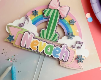 Pastel Watermelon Birthday Cake Topper, Glitter Party Decor