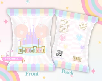 Bolsas de papas fritas con el tema de Disneyland, regalos de fiesta de Disneyland, decoración vintage para fiesta de cumpleaños de Disneyland.