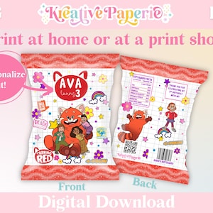 Turning Red Personalized Chip Bags, Digital Download Chip Bags, Turning Red Party Favors, Turning Red Birthday Party Decor