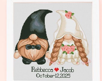 Custom Wedding Gnomes Cross Stitch Pattern (Digital Download)
