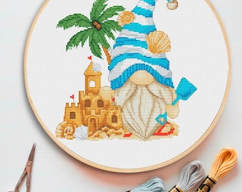 Beach Gnome Cross Stitch Pattern