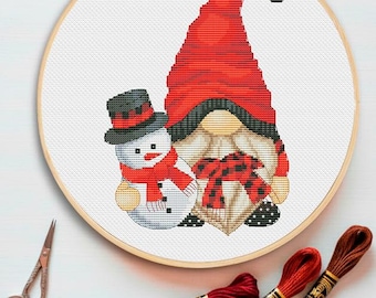 Christmas Gnome Cross Stitch Pattern PDF, Counted Embroidery Chart, Instant Download