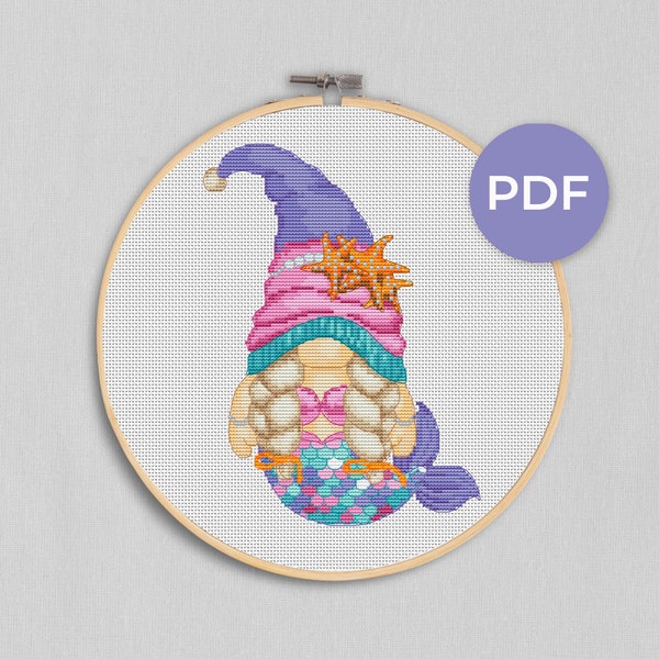 Mermaid, Cross stitch, Mermaid decor, Gnomes cross stitch, Modern cross stitch, Cross stitch pdf, Mermaid cross stitch, Sea cross stitch