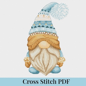 Winter gnome cross stitch pattern PDF, Christmas embroidery chart, Counted cross stitch design, Instant download digital pattern