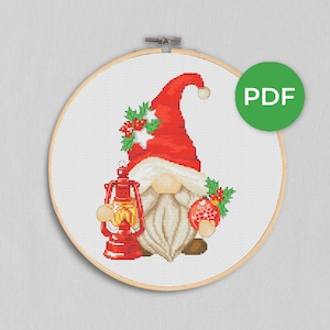 Christmas gnome, Cross stitch, Christmas cross stitch, Gnomes cross stitch, Modern cross stitch, Christmas ornament, Christmas decor
