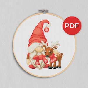 Kreuzstichvorlage - Weihnachtswichtel mit Rentier
