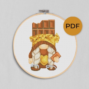 Chocolate Gnome Cross Stitch Pattern: Candy Sweets Design (PDF Pattern)