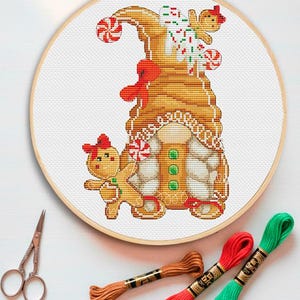 Patrón de punto de cruz de gnomo de jengibre: Costura navideña (PDF)