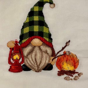 Camping gnome, Cross stitch PDF, Camping cross stitch, Gnomes cross stitch, Modern cross stitch, Cross stitch pattern, Cute cross stitch