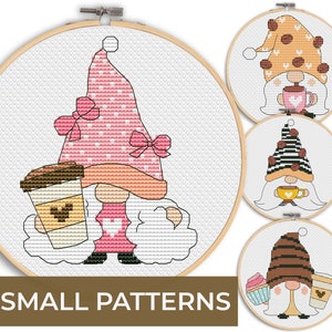 Cross stitch pattern, Coffee cross stitch, Gnome cross stitch, Counted cross stitch