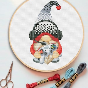 Gamer Gnome Cross stitch design