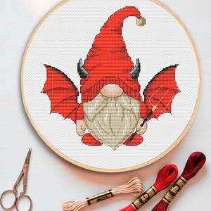 Devil Gnome Cross Stitch Pattern: Gothic Halloween Design (PDF Pattern)