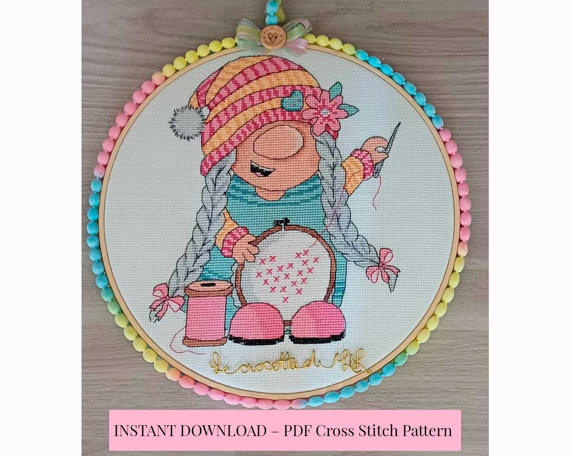 Gnome Cross Stitch Pattern – Cute Gnome Embroidery PDF – Modern Cross Stitch Design – Instant Download – Pastel Handicraft Decor