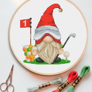 Golf Gnome Cross Stitch Pattern: Modern Sport Design (PDF Pattern)