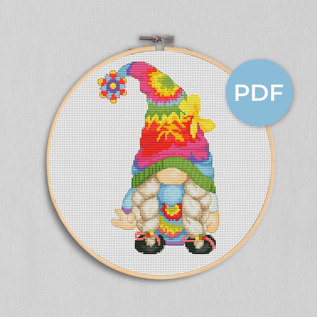 Rainbow Gnome Cross Stitch Pattern: 70s Hippie Design (PDF Pattern) - Etsy