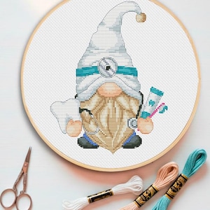 Dentist Gnome Cross Stitch Pattern: Modern Needlework (PDF Pattern)
