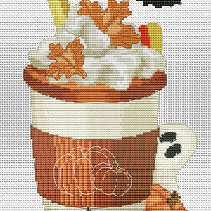 Halloween Coffee Cross Stitch Pattern: Ghost, Pumpkin, Bat (PDF Pattern ...