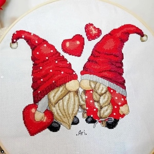 Cross stitch pattern Gnomes in love