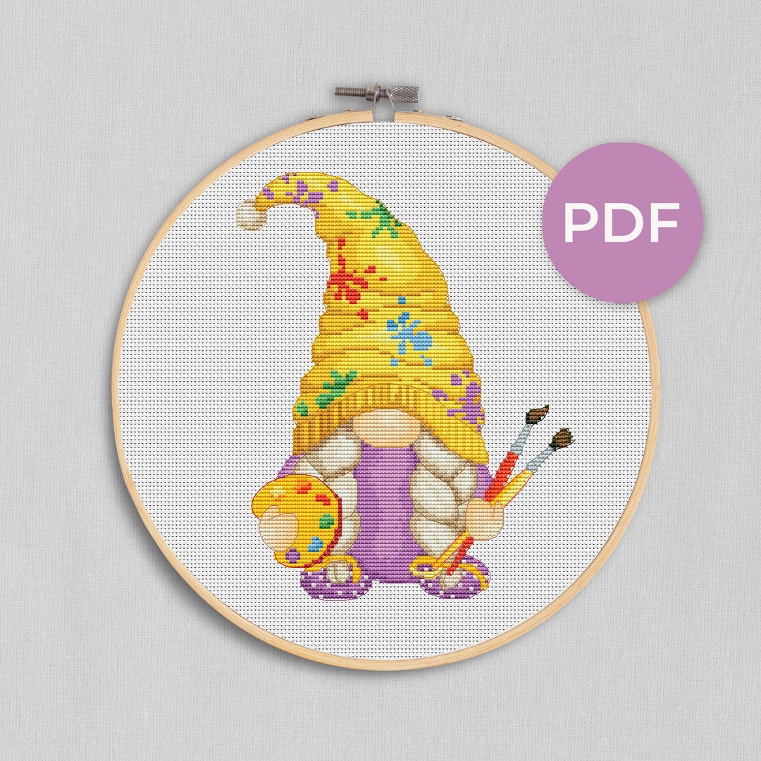 Artist Female, Cross Stitch, Painting Cross Stitch, Gnomes Cross Stitch