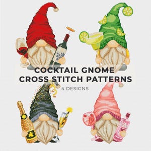 Cocktail-Wichtel Kreuzstichmuster-Set, 4 Designs, PDF-Download