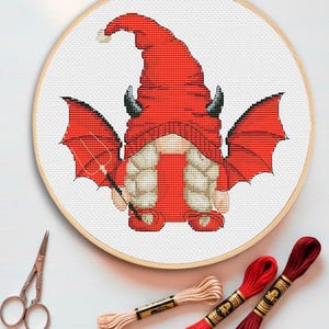 Devil Gnome Cross Stitch Pattern: Gothic Halloween Design (PDF Pattern)