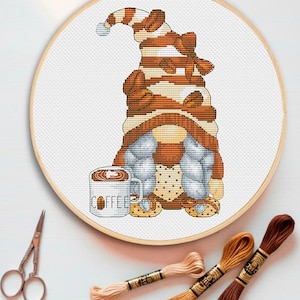 Coffee Gnome Cross Stitch Pattern: Modern Kitchen Decor (PDF Pattern)