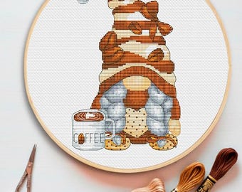 Coffee Gnome Cross Stitch Pattern: Modern Kitchen Decor (PDF Pattern)