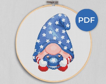 Patriotic baby, Cross stitch pattern,  Counted cross stitch, Gnomes cross stitch, Patriotic cross stitch
