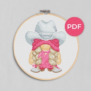Cowgirl, Cross stitch pattern, Western cross stitch, Counted cross stitch, Gnomes cross stitch, Modern cross stitch
