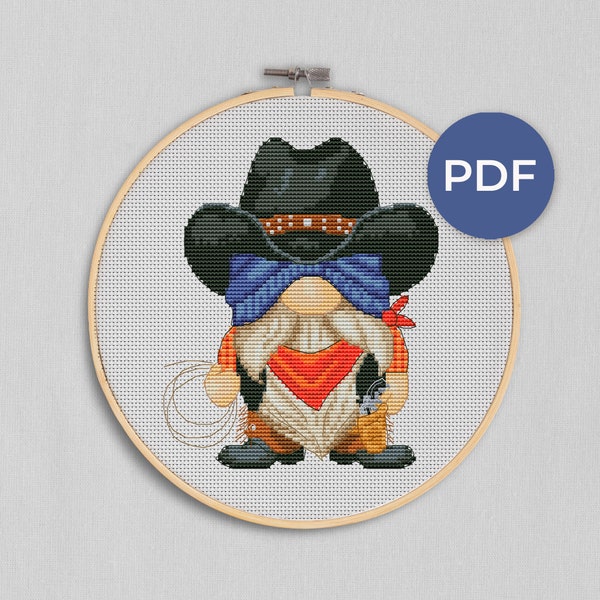 Cowboy, Cross stitch pattern, Western cross stitch, Texas cross stitch, Counted cross stitch, Gnomes cross stitch, Modern cross stitch