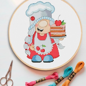 Chef Gnome Cross Stitch Pattern: Kitchen Decor (PDF Pattern)