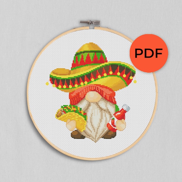 Mexican, Cross stitch pattern, Mexico cross stitch, Gnomes cross stitch, Modern cross stitch, Cross stitch pattern