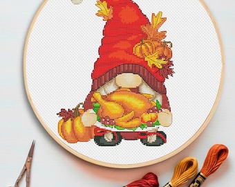 Cross stitch pattern A Thanksgiving female, Fall gnome