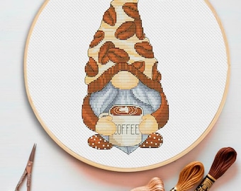 Coffee gnome Cross stitch pattern
