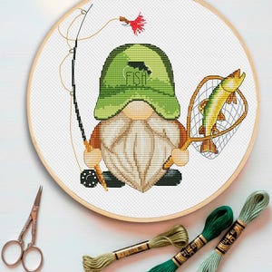Cross stitch pattern Fisherman - Gnome embroidery