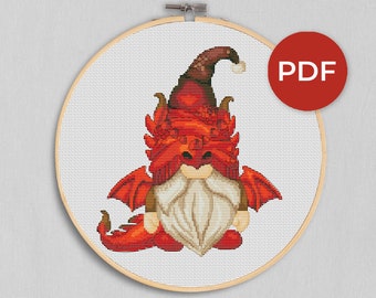 Dragon, Cross stitch pattern, Dragon cross stitch, Fantasy cross stitch, Counted cross stitch, Gnomes cross stitch, Nerdy cross stitch