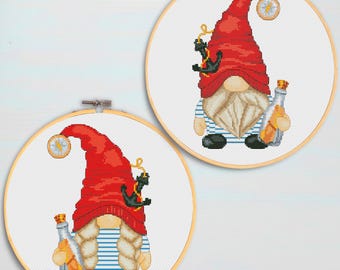 2 Cross stitch patterns - Sailor Gnome
