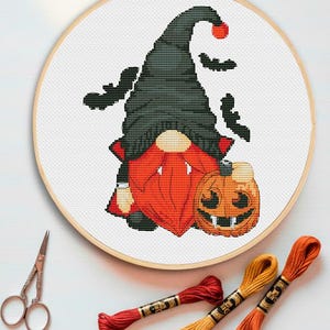 Halloween Gnome Cross Stitch Pattern: Spooky Pumpkin (PDF Pattern)