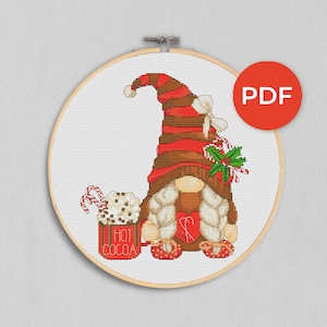 Christmas female, Cross stitch pattern, Christmas cross stitch, Gnomes cross stitch, Modern cross stitch, Cocoa cross stitch