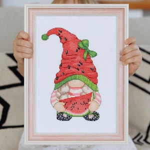 Watermelon Gnome Cross stitch design