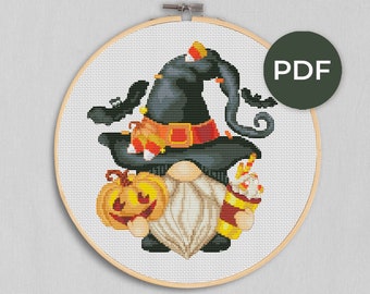 Halloween Witch Gnome Cross Stitch Pattern - Etsy