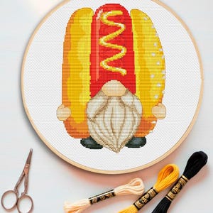 Hot Dog Gnome Cross Stitch Pattern: Kitchen Decor (PDF Pattern)