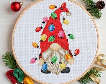 Christmas Gnome Cross Stitch Pattern: Holiday Embroidery (Digital Download)